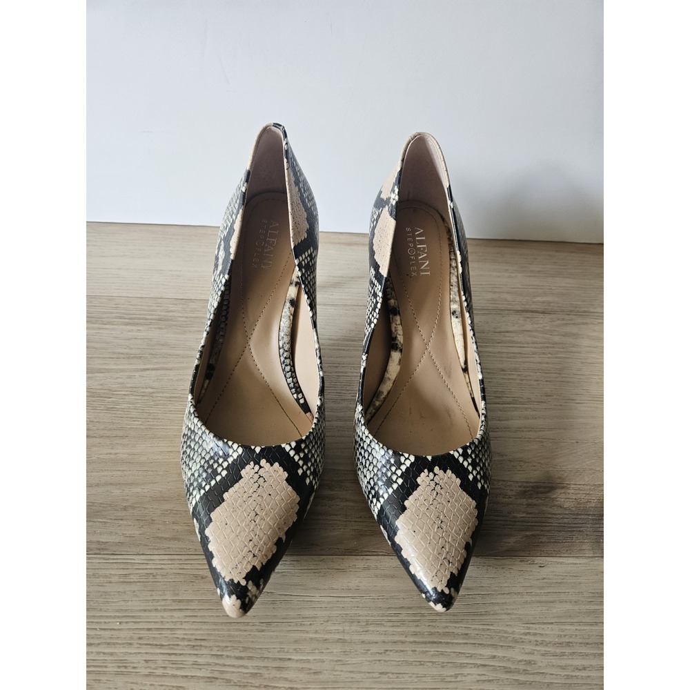 Alfani Snake Print Pointed Toe Cushioned Stiletto Pumps Beige Black Size 8
